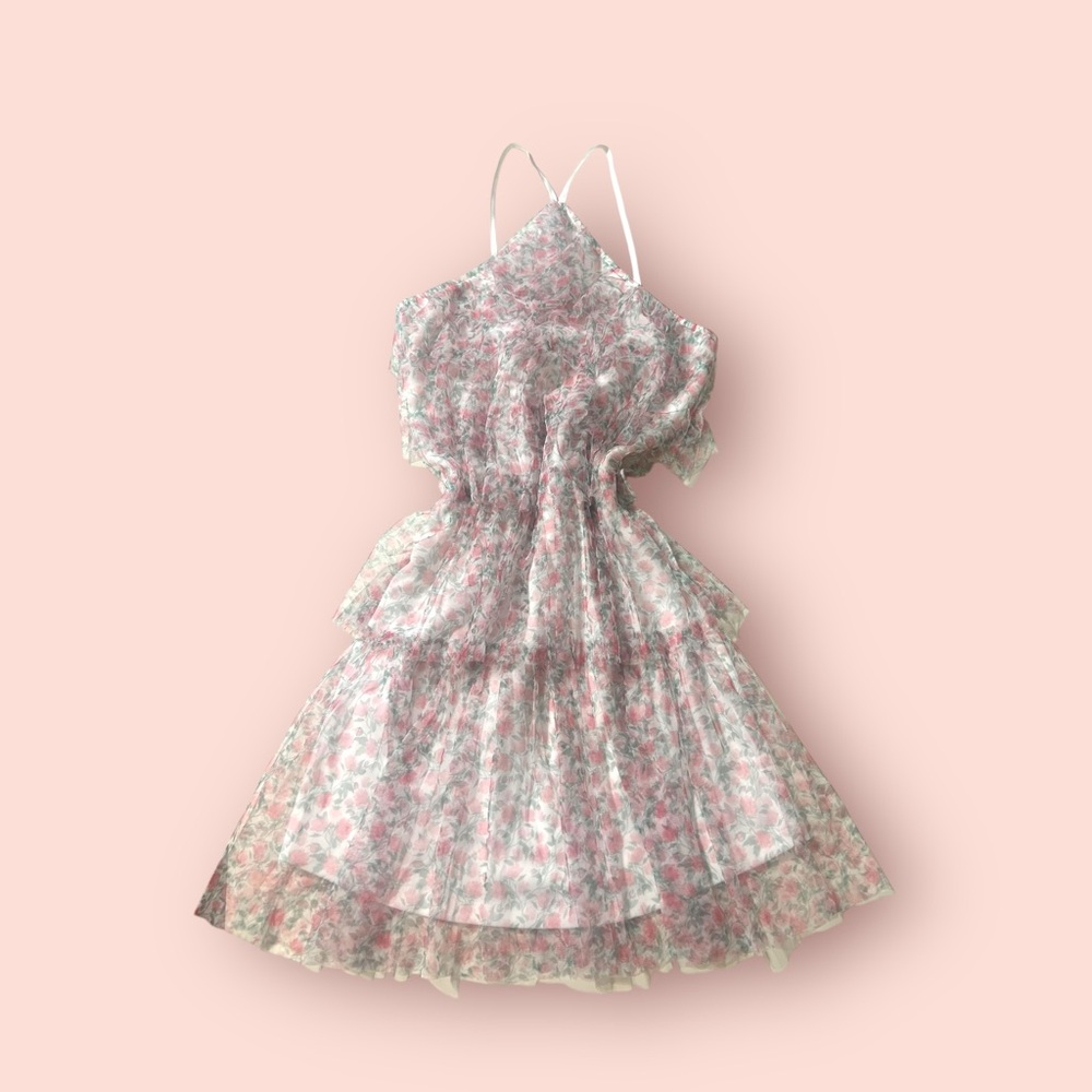 Pink Tiered Ruffled Halter Mini Sundress for Weddings